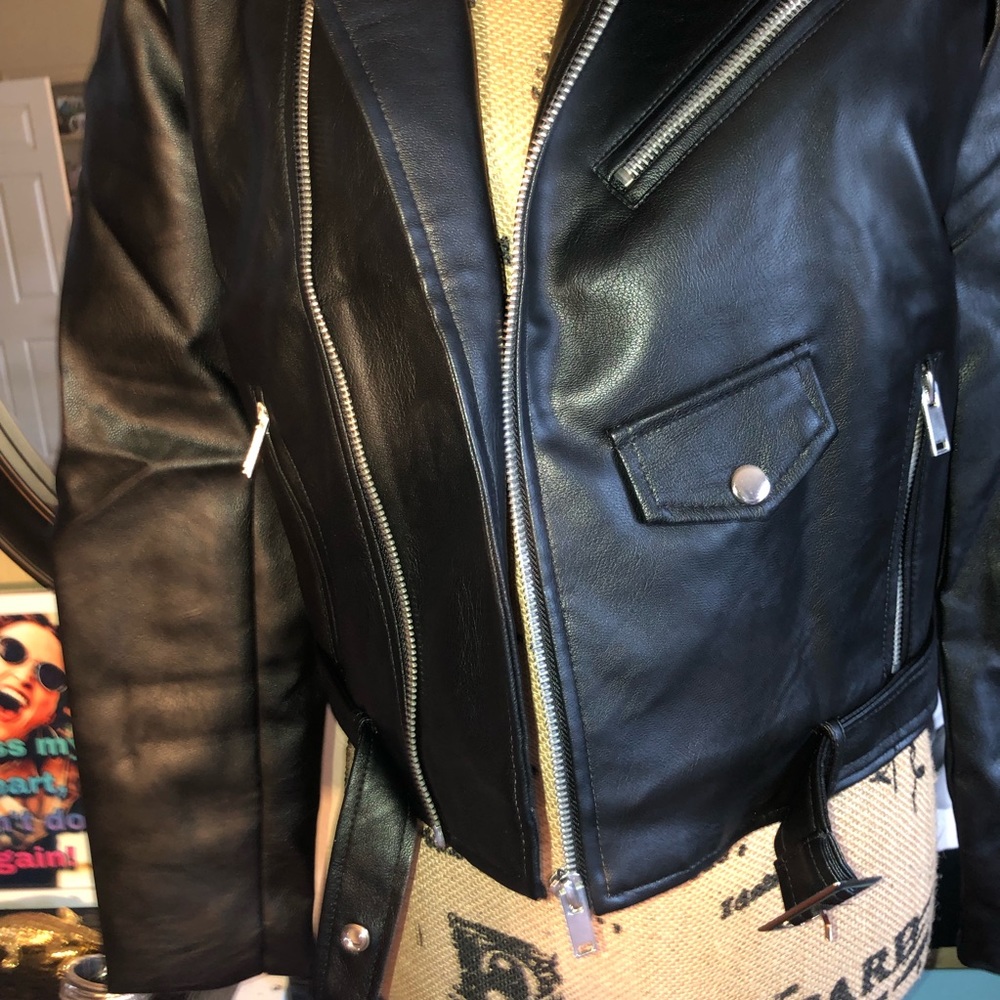 Black Vegan Leather Moto Jacket - Picture 8 of 8
